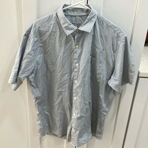 Peter Millar Men's White Blue Cotton Short Sleeve Button Down Shirt Top